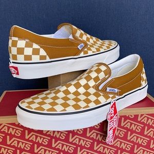 Vans Classic Slip-On Checkerboard Goldenbrown/True White MENS